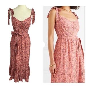 J Crew Peasant Cottagecore Ditsy Floral Maxi Long Dress Pink Sweetheart Coquette